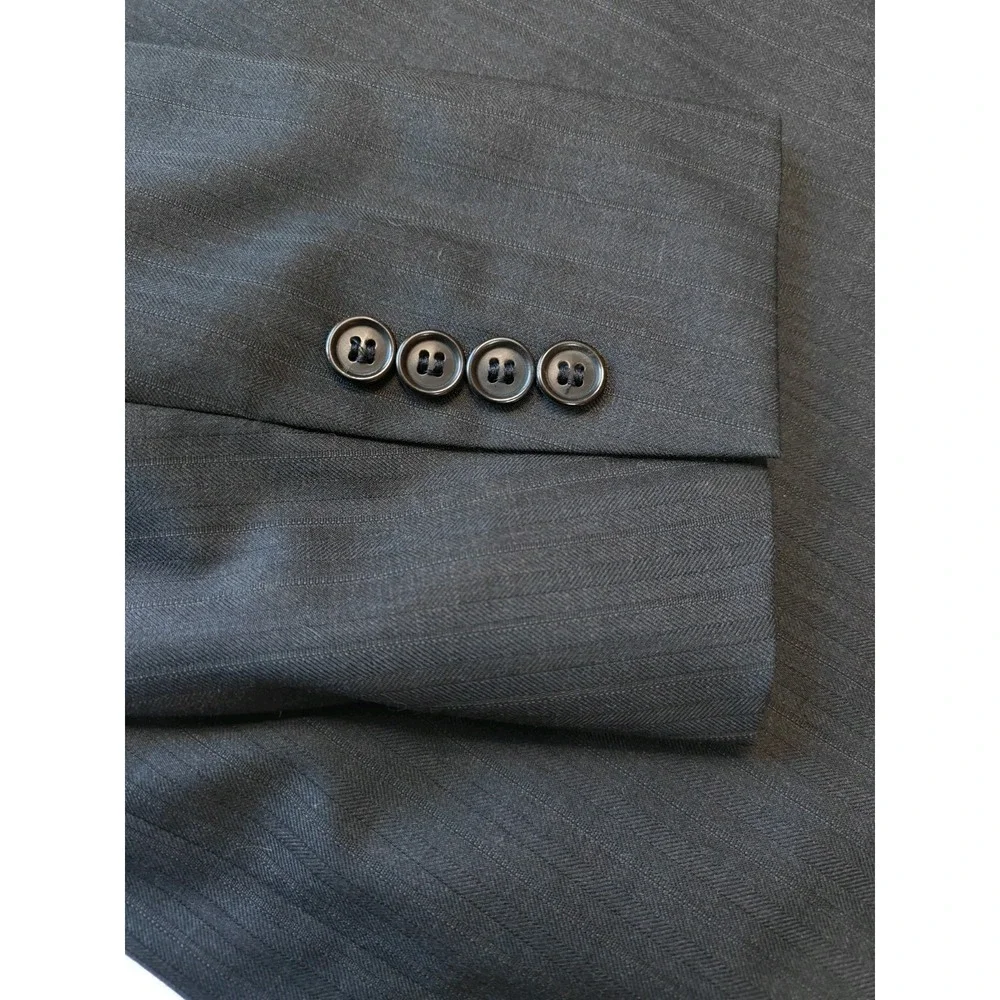 Hickey Freeman Mens Sport Coat 44L Black Herringbone Wool 2 Button Made in USA